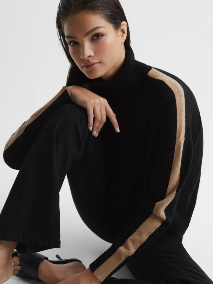 Reiss Knitwear Nova Knitted Roll Neck Jumper Blackcamel 8211 Women