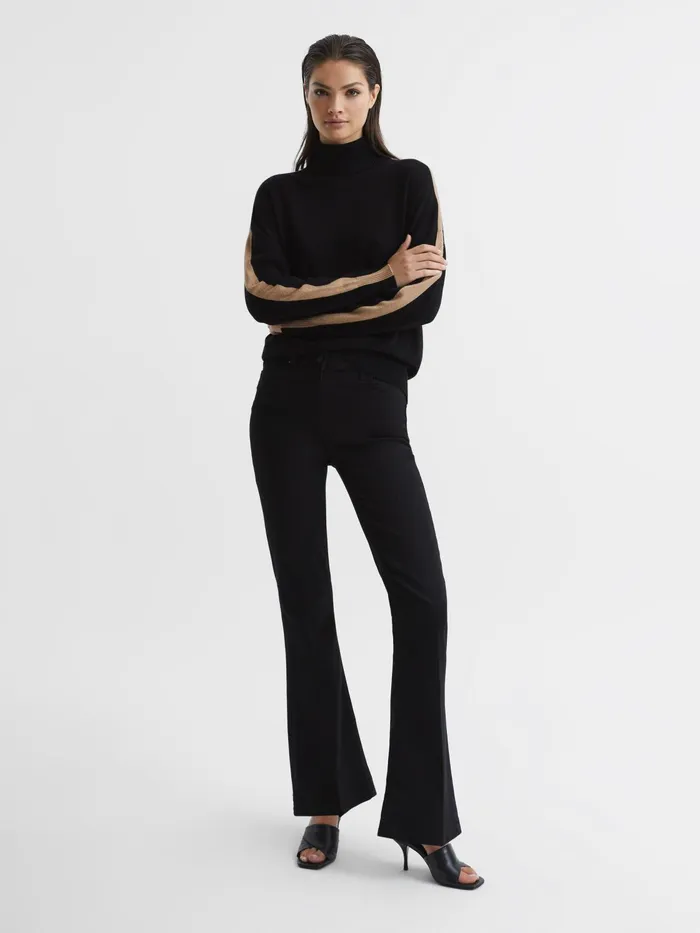 Reiss Knitwear Nova Knitted Roll Neck Jumper Blackcamel 8211 Women