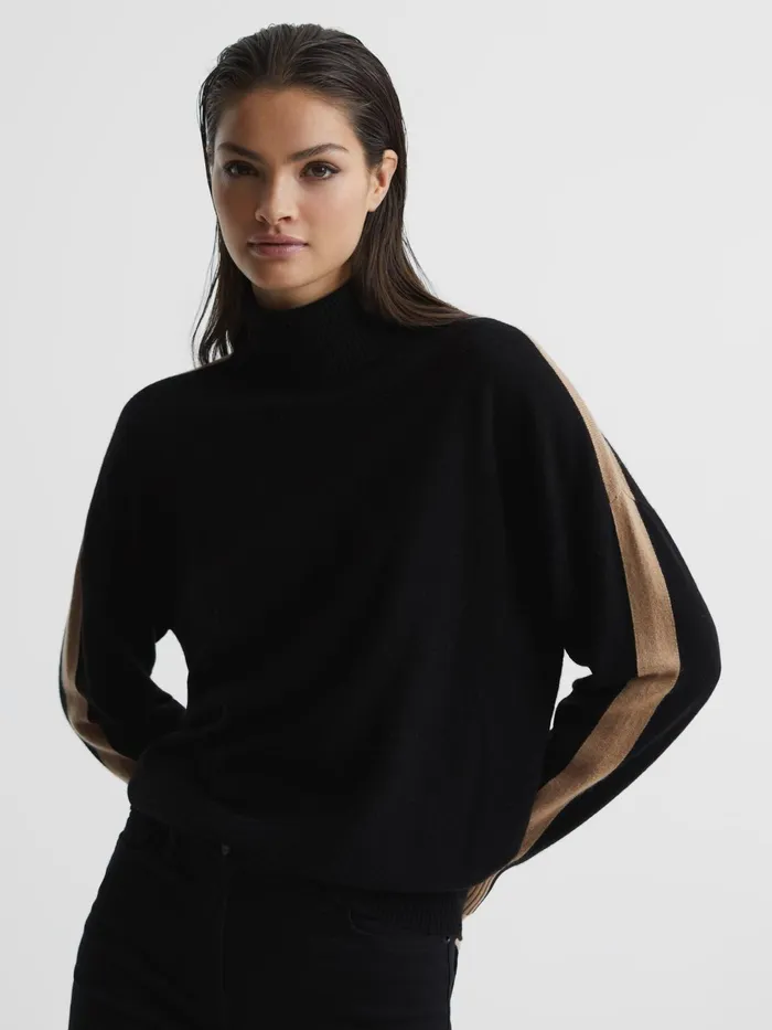 Reiss Knitwear Nova Knitted Roll Neck Jumper Blackcamel 8211 Women