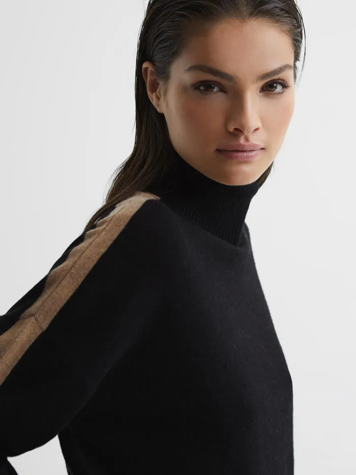 Reiss Knitwear Nova Knitted Roll Neck Jumper Blackcamel 8211 Women