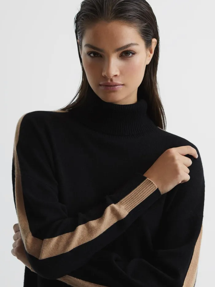 Reiss Knitwear Nova Knitted Roll Neck Jumper Blackcamel 8211 Women