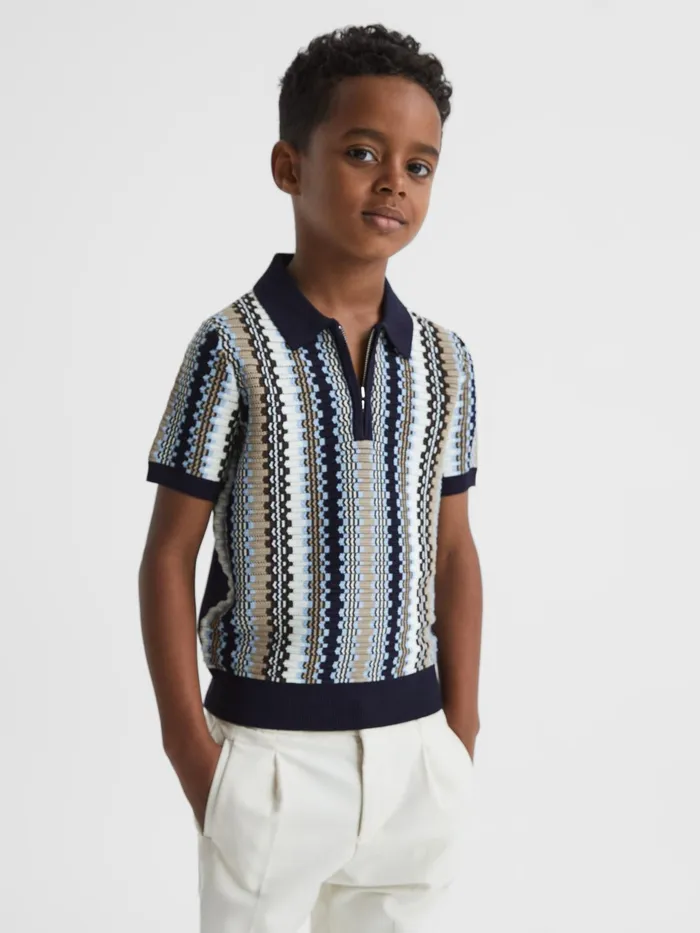 Reiss Knitwear Redbourne HalfZip Knitted Polo Shirt Navy 8211 Children