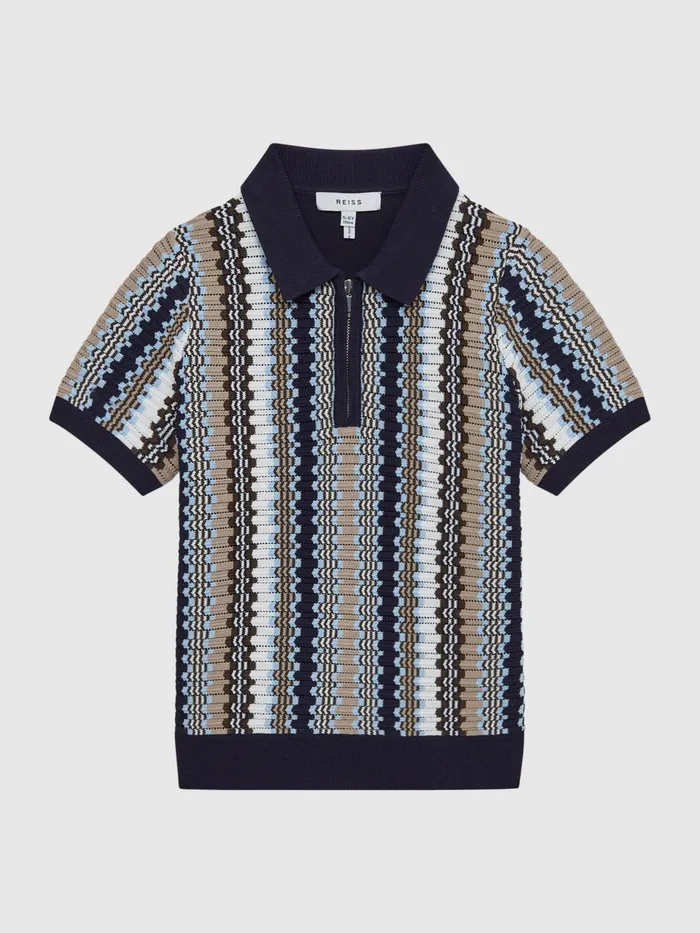 Reiss Knitwear Redbourne HalfZip Knitted Polo Shirt Navy 8211 Children
