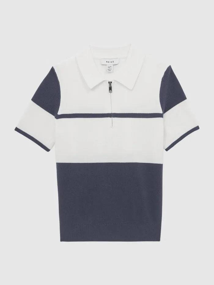Reiss Knitwear Rome Slim Fit Half Zip Colourblock Polo Shirt Airforce Blue 8211 Children