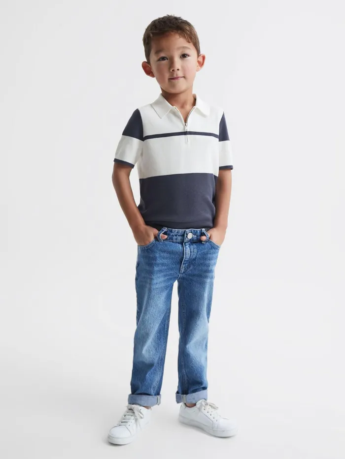 Reiss Knitwear Rome Slim Fit Half Zip Colourblock Polo Shirt Airforce Blue 8211 Children