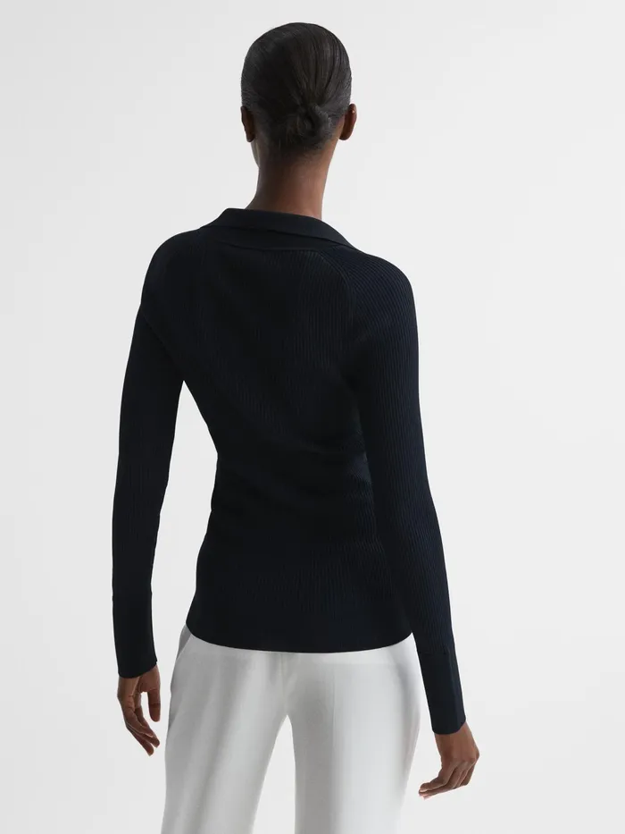 Reiss Knitwear Sandy Ribbed Button Through Shirt Navy 8211 Women