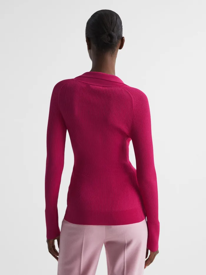 Reiss Knitwear Sandy Ribbed Button Through Shirt Pink 8211 Women