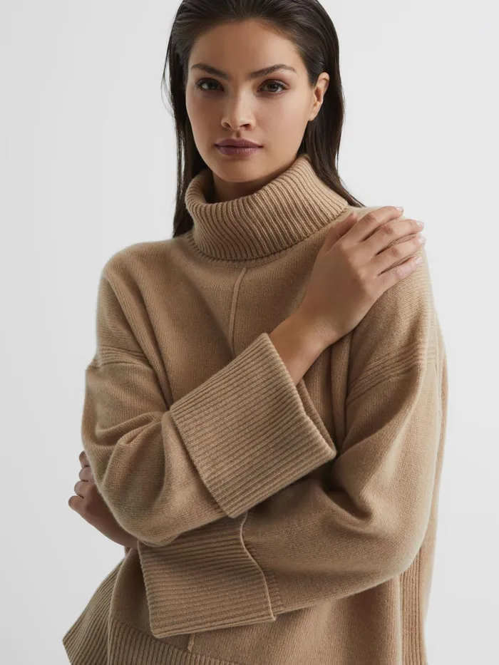Reiss Knitwear Sarah Cashmere Blend Roll Neck Jumper Camel 8211 Women