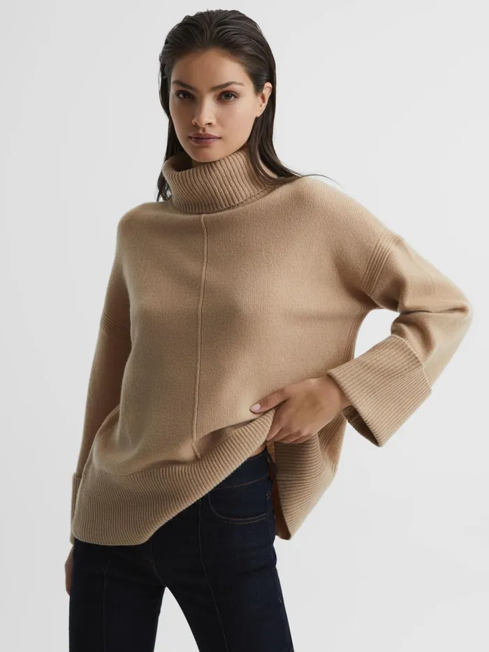 Reiss Knitwear Sarah Cashmere Blend Roll Neck Jumper Camel 8211 Women