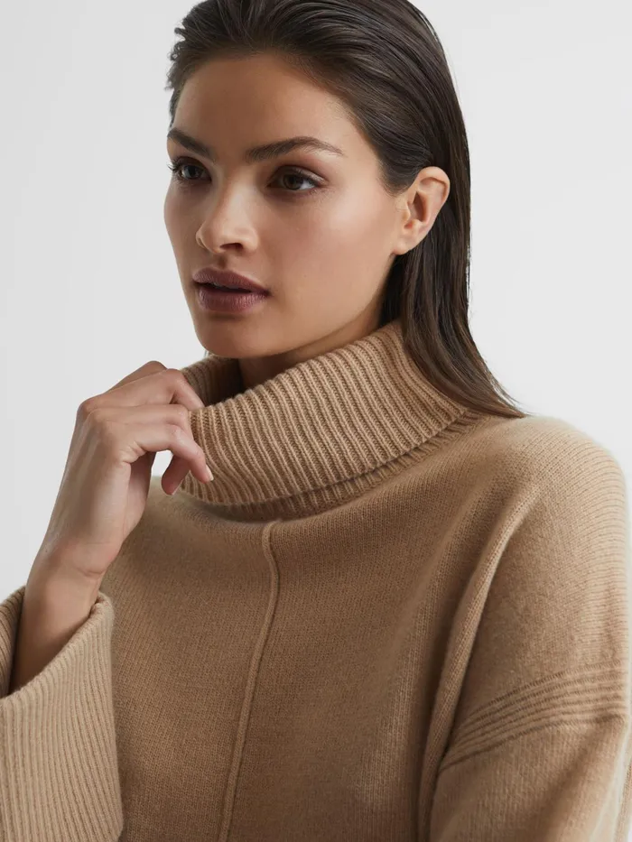 Reiss Knitwear Sarah Cashmere Blend Roll Neck Jumper Camel 8211 Women