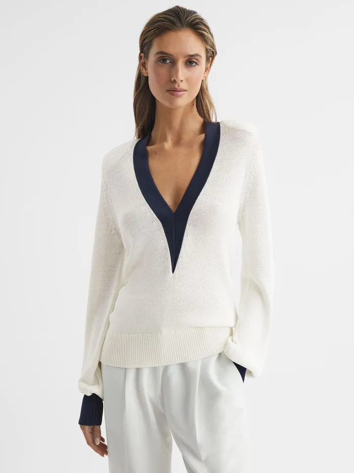 Reiss Knitwear Talitha Contrast Trim Knitted Jumper Whitenavy 8211 Women