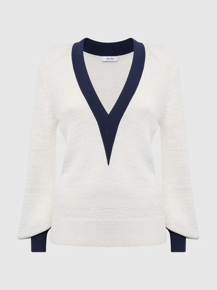 Reiss Knitwear Talitha Contrast Trim Knitted Jumper Whitenavy 8211 Women