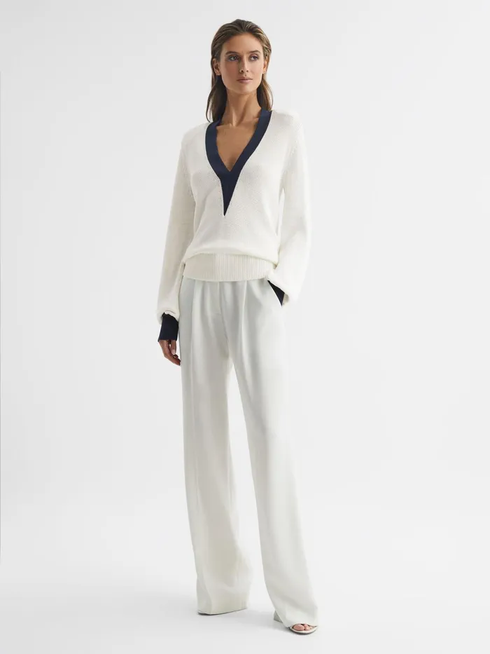 Reiss Knitwear Talitha Contrast Trim Knitted Jumper Whitenavy 8211 Women
