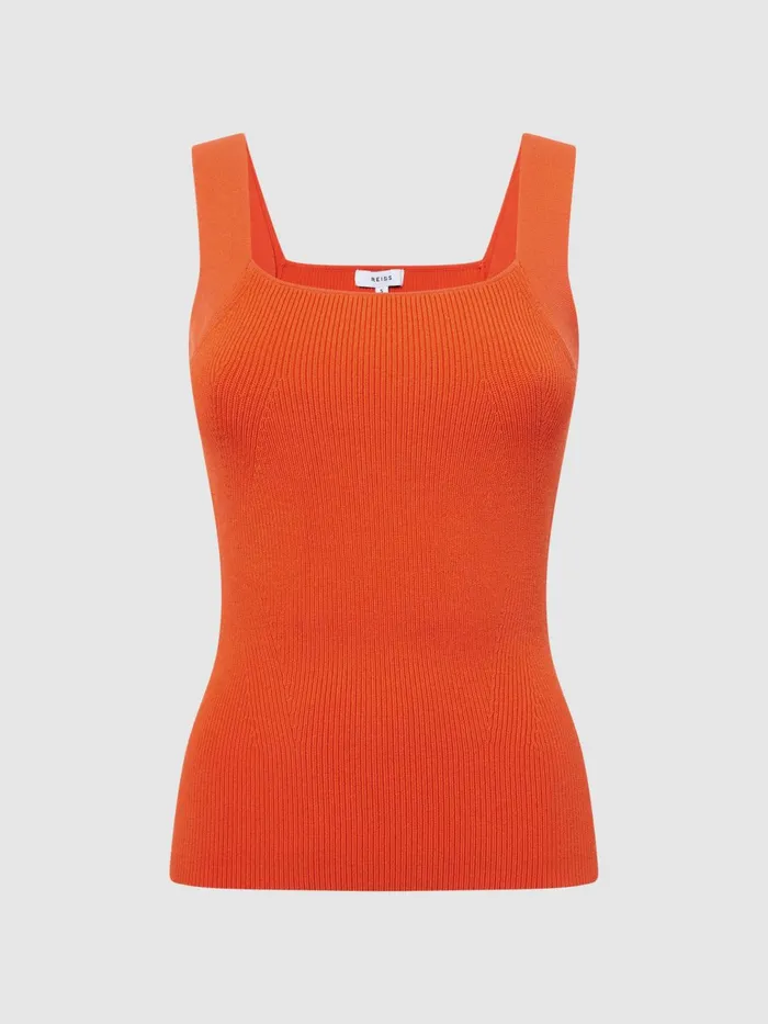 Reiss Knitwear Tamara Square Neck Ribbed Vest Orange 8211 Women