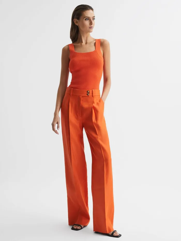 Reiss Knitwear Tamara Square Neck Ribbed Vest Orange 8211 Women