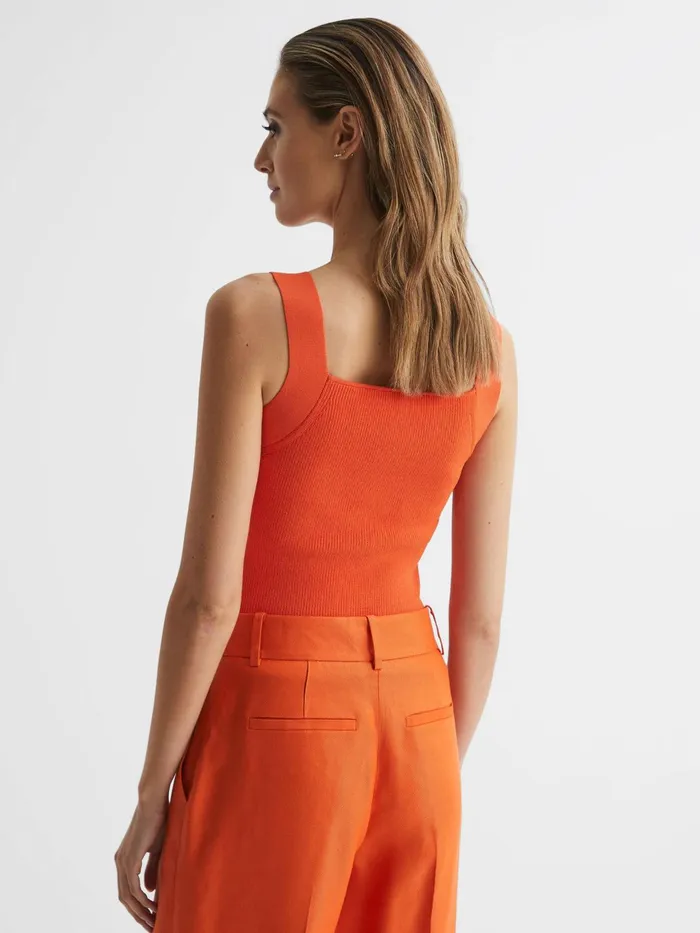 Reiss Knitwear Tamara Square Neck Ribbed Vest Orange 8211 Women