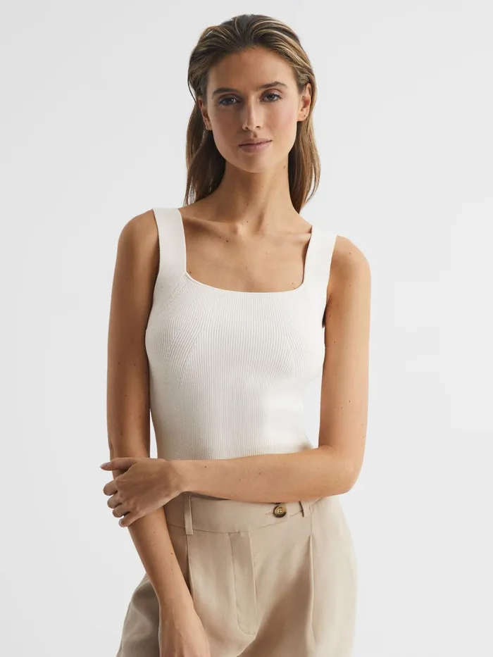 Reiss Knitwear Tamara Square Neck Ribbed Vest White 8211 Women