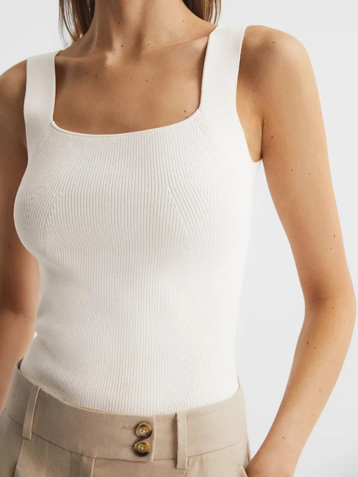 Reiss Knitwear Tamara Square Neck Ribbed Vest White 8211 Women