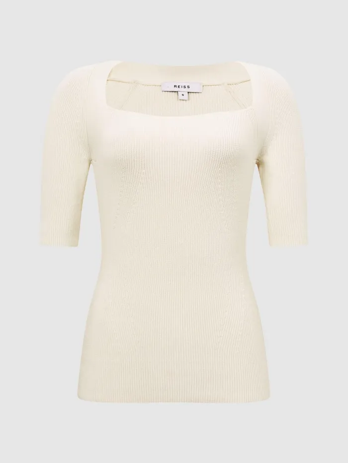Reiss Knitwear Tina Square Neck Ribbed Top Cream 8211 Women