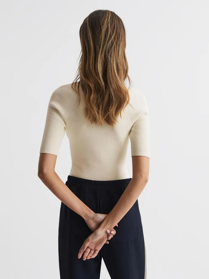 Reiss Knitwear Tina Square Neck Ribbed Top Cream 8211 Women