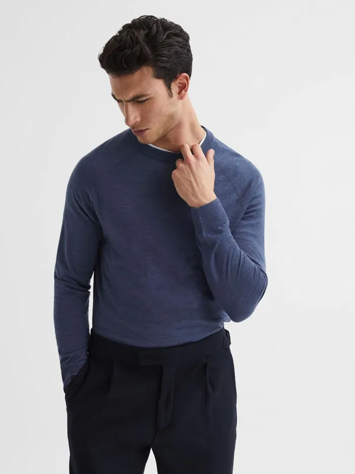 Reiss Knitwear Tinto Merino Silk Knitted Jumper Airforce Blue 8211 Men
