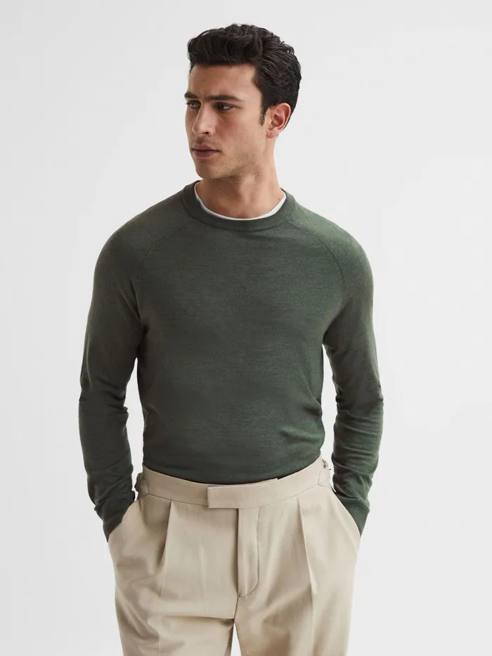Reiss Knitwear Tinto Merino Silk Knitted Jumper Sage 8211 Men