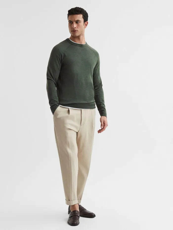 Reiss Knitwear Tinto Merino Silk Knitted Jumper Sage 8211 Men