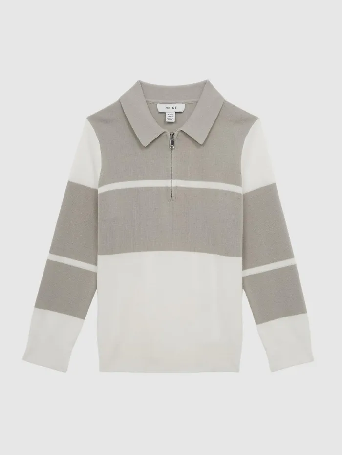 Reiss Knitwear Tokyo Slim Fit Colourblock Half Zip Shirt Soft Greywhite 8211 Children