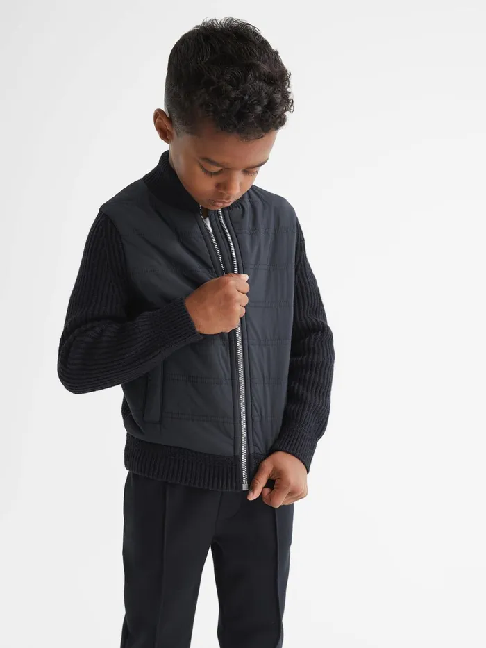 Reiss Knitwear Trainer Hybrid Zip Through Quilted Jumper Navy 8211 Children