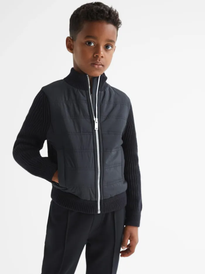 Reiss Knitwear Trainer Hybrid Zip Through Quilted Jumper Navy 8211 Children