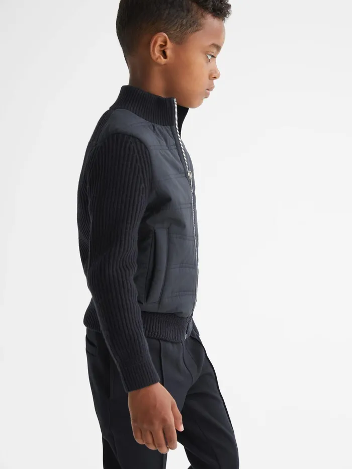 Reiss Knitwear Trainer Hybrid Zip Through Quilted Jumper Navy 8211 Children