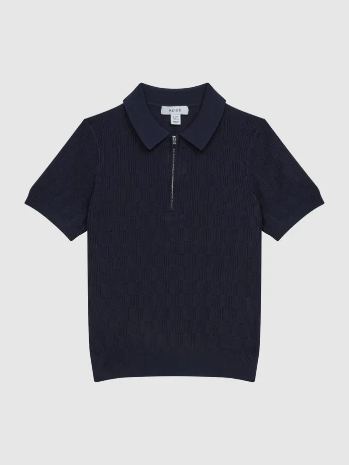 Reiss Knitwear Ubud HalfZip Textured Polo TShirt Green 8211 Children