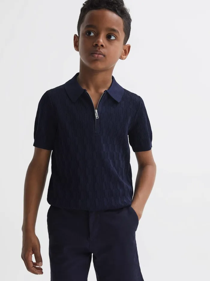 Reiss Knitwear Ubud HalfZip Textured Polo TShirt Green 8211 Children
