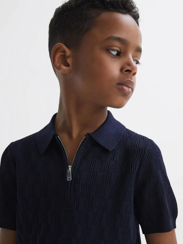 Reiss Knitwear Ubud HalfZip Textured Polo TShirt Green 8211 Children