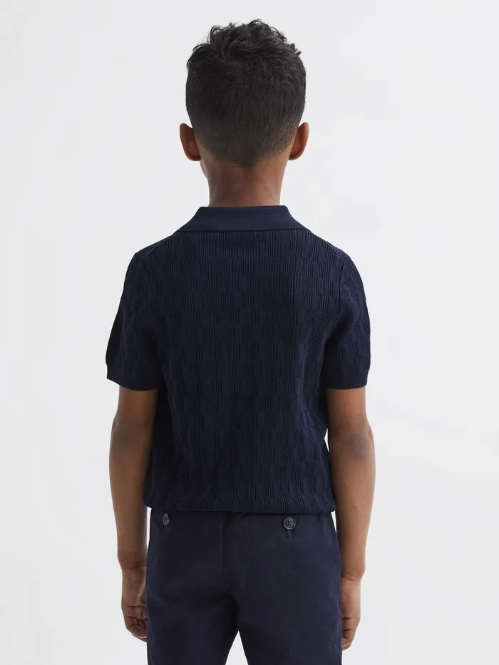 Reiss Knitwear Ubud HalfZip Textured Polo TShirt Green 8211 Children
