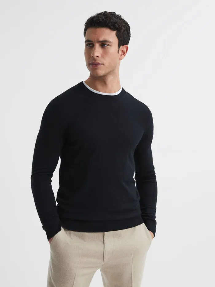 Reiss Knitwear Wessex Merino Wool Jumper Black 8211 Men