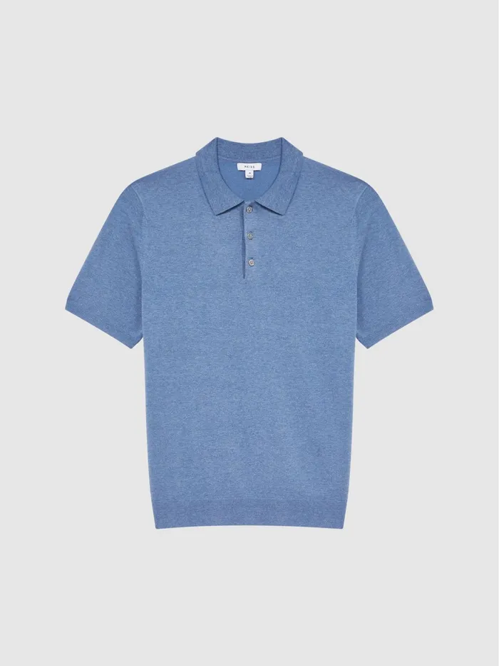 Reiss Knitwear Wilton Slim Fit Knitted Polo Shirt Denim Melange 8211 Men