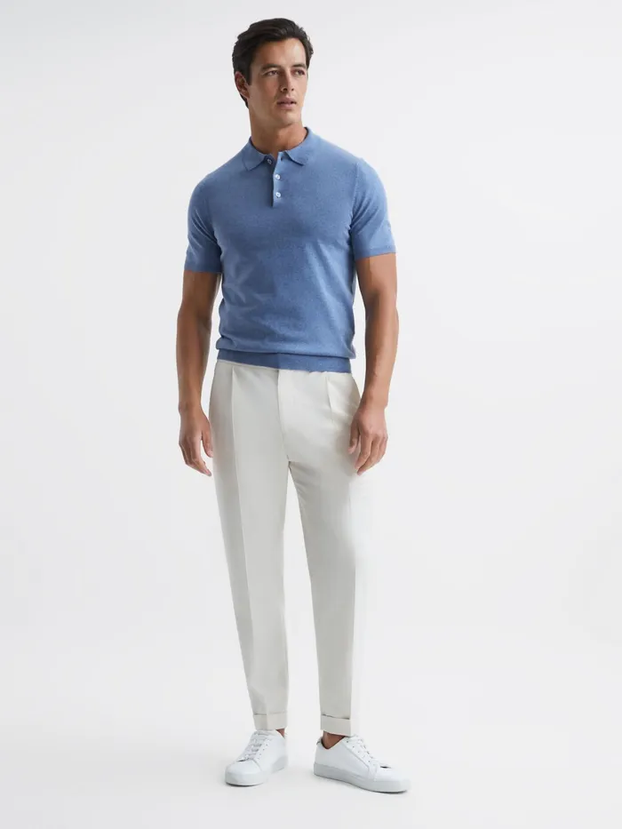 Reiss Knitwear Wilton Slim Fit Knitted Polo Shirt Denim Melange 8211 Men