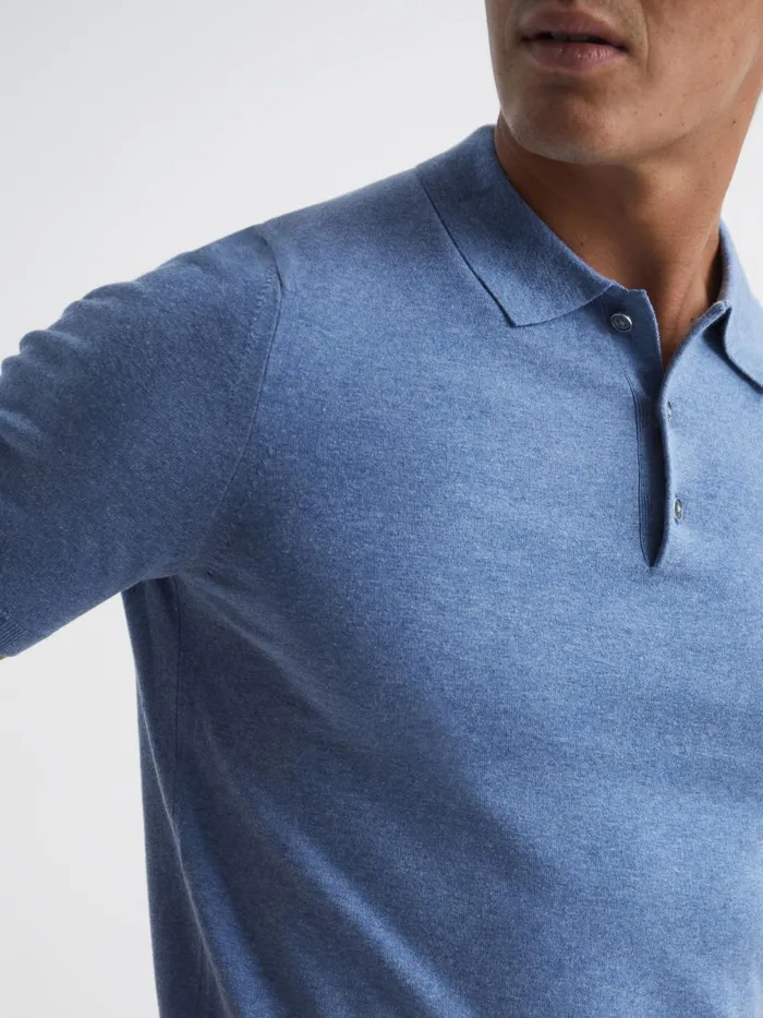 Reiss Knitwear Wilton Slim Fit Knitted Polo Shirt Denim Melange 8211 Men