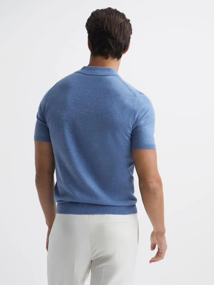 Reiss Knitwear Wilton Slim Fit Knitted Polo Shirt Denim Melange 8211 Men