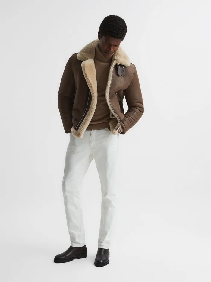 Reiss Leather Jackets Hardy Shearling Double Buckle Jacket Brown 8211 Men