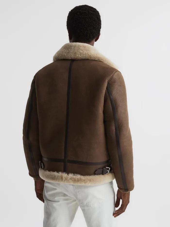Reiss Leather Jackets Hardy Shearling Double Buckle Jacket Brown 8211 Men