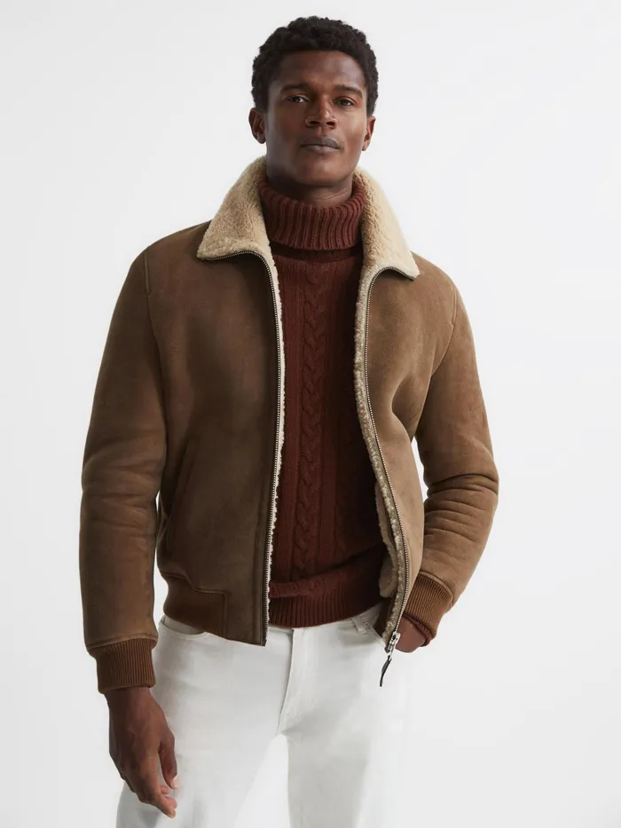 Reiss Leather Jackets Loburn Shearling Jacket Mocha 8211 Men