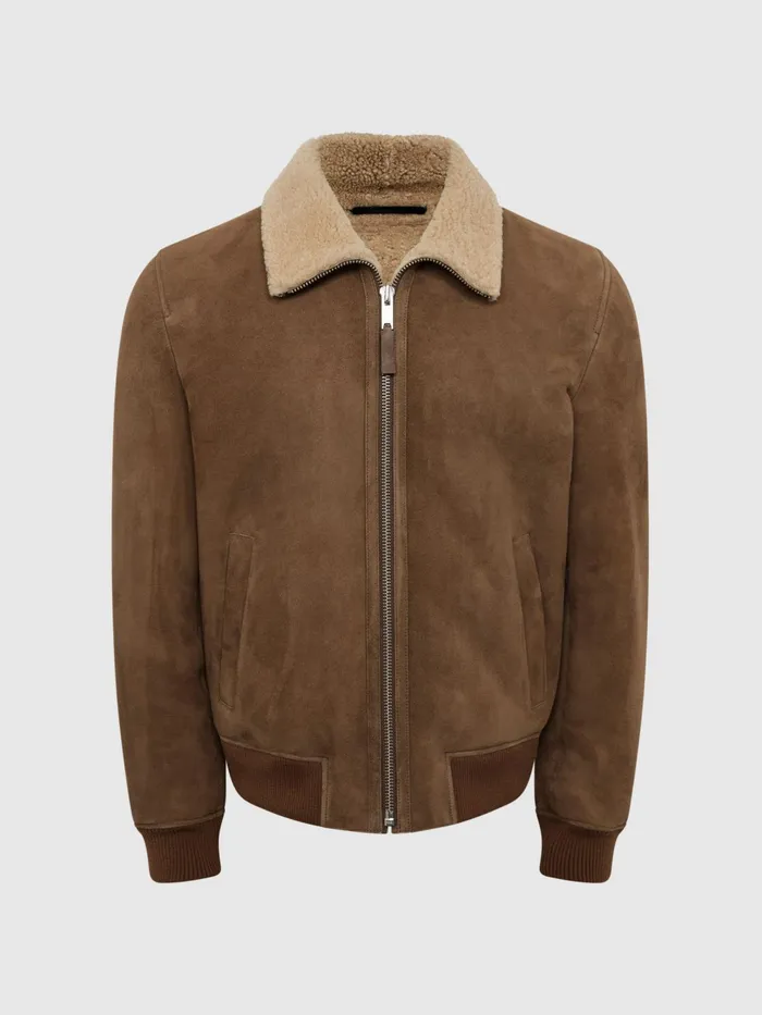 Reiss Leather Jackets Loburn Shearling Jacket Mocha 8211 Men