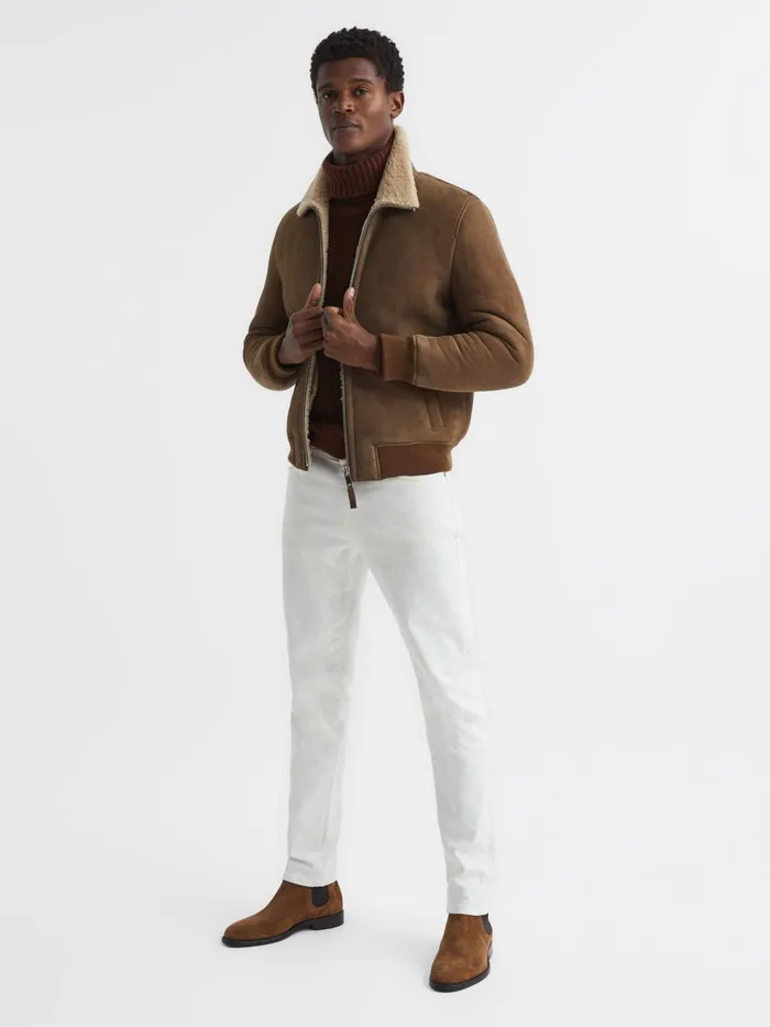Reiss Leather Jackets Loburn Shearling Jacket Mocha 8211 Men
