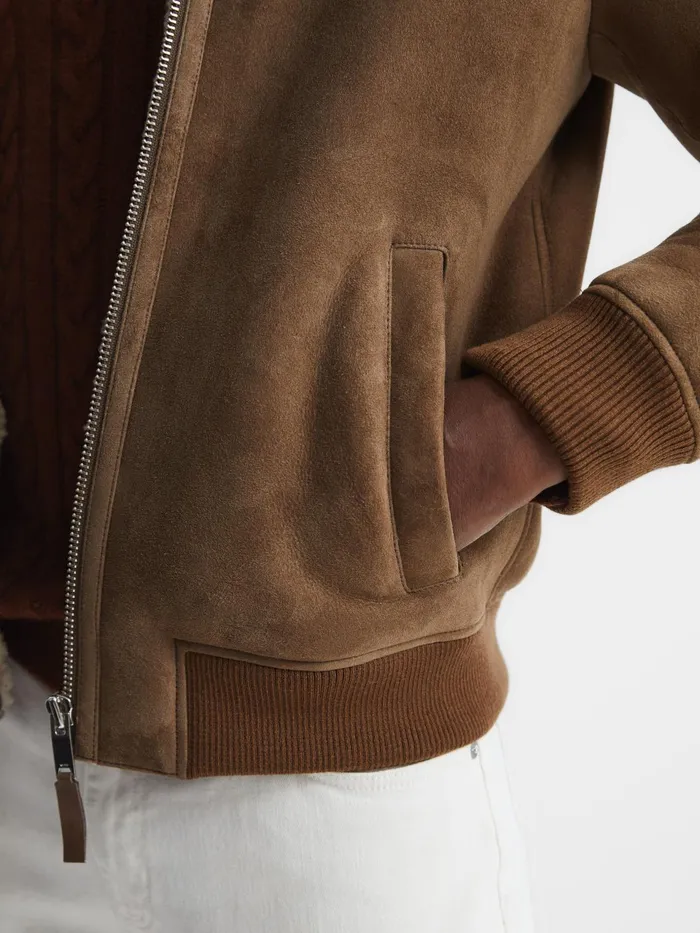 Reiss Leather Jackets Loburn Shearling Jacket Mocha 8211 Men