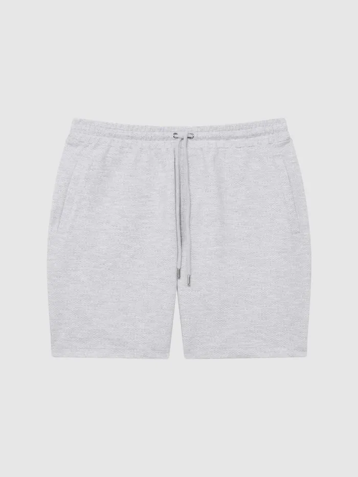 Reiss Loungewear and Nightwear Robin Textured Drawstring Shorts Grey Melange 8211 Men