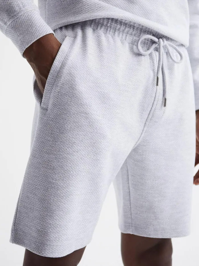 Reiss Loungewear and Nightwear Robin Textured Drawstring Shorts Grey Melange 8211 Men
