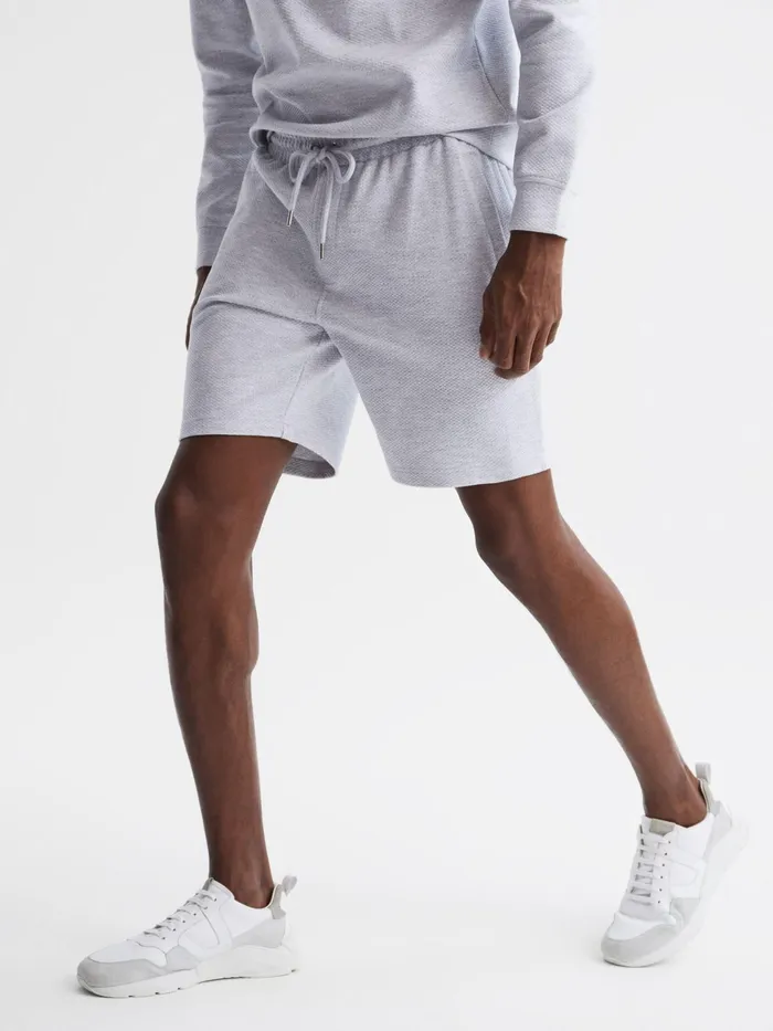 Reiss Loungewear and Nightwear Robin Textured Drawstring Shorts Grey Melange 8211 Men