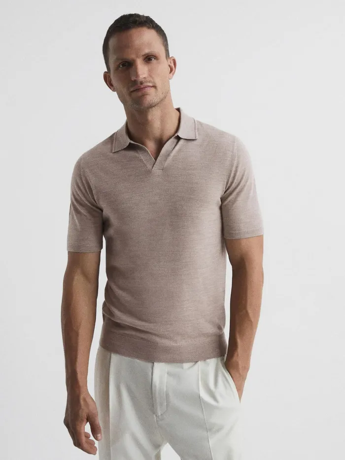 Reiss Polo Shirts Duchie Merino Wool Open Collar Polo Shirt Wheat Melange 8211 Men Reiss Polo Shirts Duchie Merino Wool Open Collar Polo Shirt Wheat Melange 8211 Men